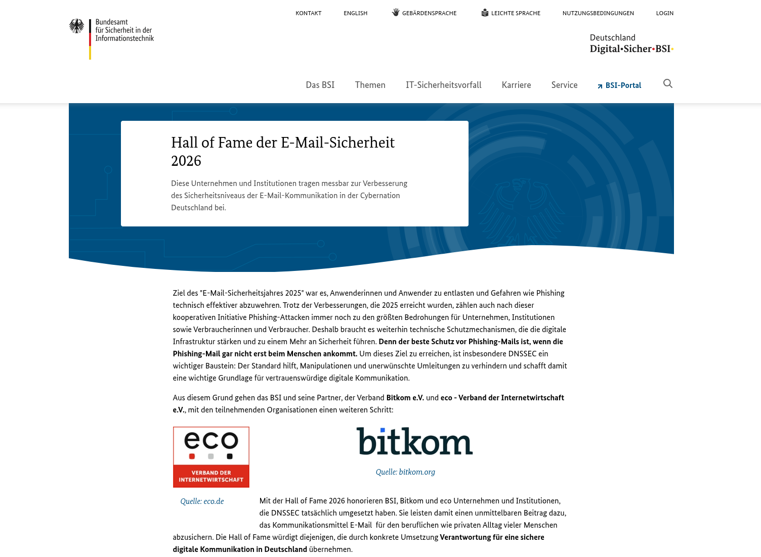 BSI Hall of Fame 2026 E-Mail Sicherheit